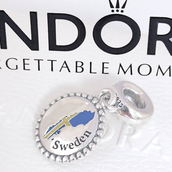 Pandora Sweden Flag Map Dangle Charm S925 Silver with box - Picture 1 of 7